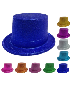 12x GLITTER TOP HAT Fancy Party Plastic Costume Tall Cap Fun Dress Up BULK - Mixed Colour Pack