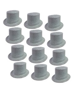 12x GLITTER TOP HAT Fancy Party Plastic Costume Tall Cap Fun Dress Up BULK - Silver