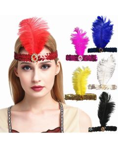 6x 1920s FLAPPER HEADBAND Headpiece Feather Sequin Charleston Costume Party BULK - Assorted Colours Pack