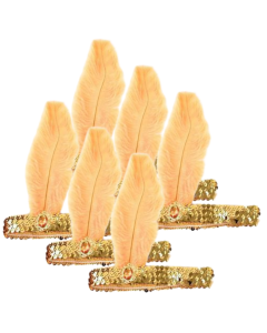 6x 1920s FLAPPER HEADBAND Headpiece Feather Sequin Charleston Costume Party BULK - Gold/Orange