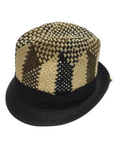 3 Tone Lattice Weave PAPER STRAW TRILBY HAT Fedora Trim Sun Summer Cap - M (57cm)