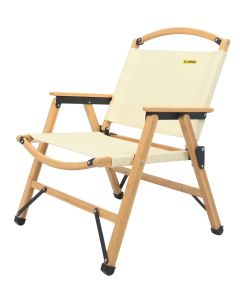 Bamboo Canvas Foldable Outdoor Camping Chair Wooden Travel Picnic Park - Khaki/Beige