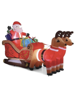 320cm Xmas Father Christmas Charm Santa Sleigh With Reindeer + LED Lights Inflatable