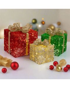 LED Jumbo Presents 3-Piece Glitter/Gold Bow Twinkle