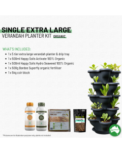 Single 5 Tier Extra Large Verandah Planter Garden Kit (Inc Coir, A & B Nutrient and Bardee Superfly Organic Booster) - Charcoal