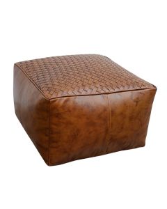 SQUARE LATTICED LEATHER OTTOMAN