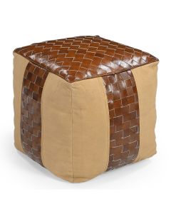 GENUINE LEATHER AND CANVAS OTTOMAN