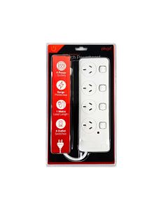 4 Outlet Power Board With Surge Protection with Individual Switches 1M Lead Cable