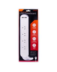 4 Outlet Powerboard With Surge Protection and Dual USB Charger