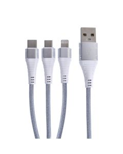 1.2M Micro USB/Lightning/USB C to USB A 3 In 1 Braided Charge & Sync Cable