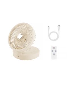 USB Rechargeable Auto Oscillation Tilt Adjustable Cordless Fan with Remote Control and Night Light Wall Mountable