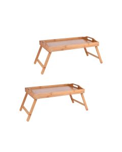 2 x Bamboo Bed Table Breakfast/Snack Serving Tray with Foldable Legs