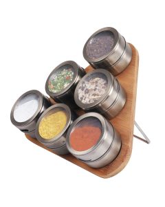 Magnetic Triangular Bamboo Spice Rack & Jars For Kitchen Storage