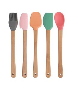 5pc Mini Silicone and Bamboo Utensils Set Nonstick Cookware