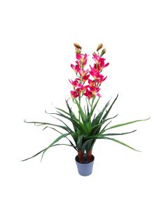 100cm Faux Artificial Home Decor Potted Cymbidium-Red/White - Red