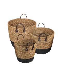 3 Piece Cotton Rope Stripe Carry Handles Storage Baskets Set