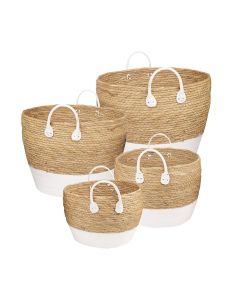 4 Piece Cotton Rope Stripe Carry Handles Storage Baskets Set