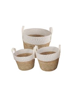 3 Piece Cotton Rope Stripe Carry Handles Storage Baskets Set