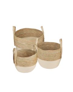 3 Piece Cotton Rope Stripe Carry Handles Storage Baskets Set