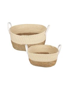 2 Piece Cotton Rope Stripe Carry Handles Storage Baskets set