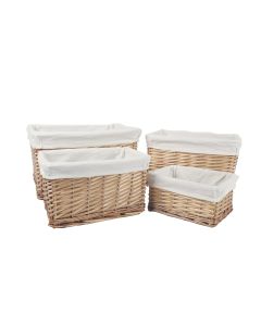 4 Piece Wicker Storage Baskets With Liner Set