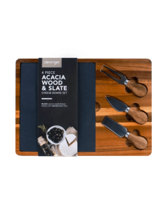 Clevinger 4 Piece Acacia Wood & Slate Cheese Board With Knife Set