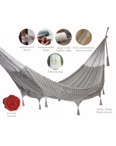 Outdoor undercover cotton Mayan Legacy hammock with hand crocheted tassels Queen Size Dream Sands