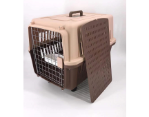 YES4PETS Brown Large Dog Puppy Cat Crate Pet Carrier Cage With Tray, Bowl & Wheel