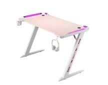 140cm RGB Gaming Desk Home Office Carbon Fiber Led Lights Game Racer Computer PC Table Z-Shaped Pink