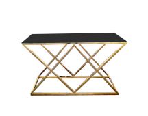 Alsea Console Table Gold Base - Black Glass