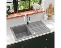 vidaXL Granite Kitchen Sink Single Basin with Drainer Reversible Grey