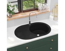 vidaXL Granite Kitchen Sink Single Basin Oval Black