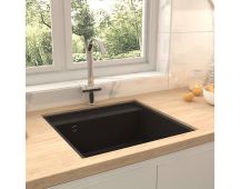 vidaXL Kitchen Sink with Overflow Hole Black Granite