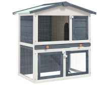 vidaXL Outdoor Rabbit Hutch 3 Doors Grey Wood