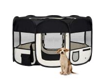 vidaXL Foldable Dog Playpen with Carrying Bag Black 145x145x61 cm