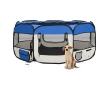 vidaXL Foldable Dog Playpen with Carrying Bag Blue 145x145x61 cm