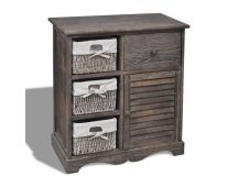 vidaXL Wooden Cabinet 3 Left Weaving Baskets Brown