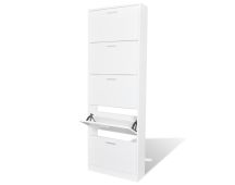 White Wooden Shoe Cabinet with 5 Compartments