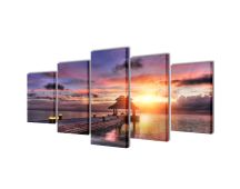 Canvas Wall Print Set Beach with Pavilion 200 x 100 cm