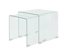 vidaXL Two Piece Nesting Table Set Tempered Glass Clear