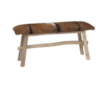 vidaXL Bench Real Leather Teak