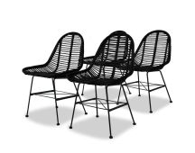 vidaXL Dining Chairs 4 pcs Black Natural Rattan