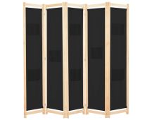 vidaXL 5-Panel Room Divider Black 200x170x4 cm Fabric