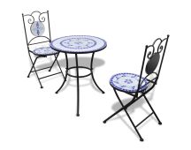 vidaXL 3 Piece Bistro Set Ceramic Tile Blue and White