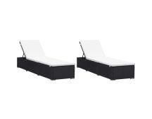 vidaXL Sun Loungers with Cushions 2 pcs Poly Rattan Black