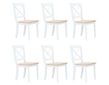 vidaXL Dining Chairs 6 pcs White and Light Wood Solid Rubber Wood