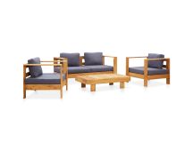 vidaXL 4 Piece Garden Lounge Set with Cushions Grey Solid Acacia Wood