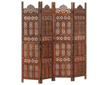 vidaXL Hand carved 4-Panel Room Divider Brown 160x165 cm Solid Mango Wood