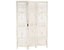 vidaXL Hand Carved 3-Panel Room Divider White 120x165 cm Solid Mango Wood