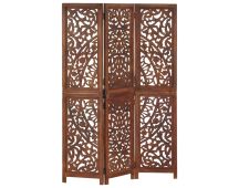 vidaXL Hand carved 3-Panel Room Divider Brown 120x165 cm Solid Mango Wood